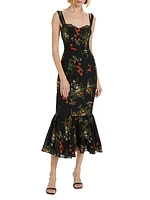 Irisa Floral Fluted Midi-Dress