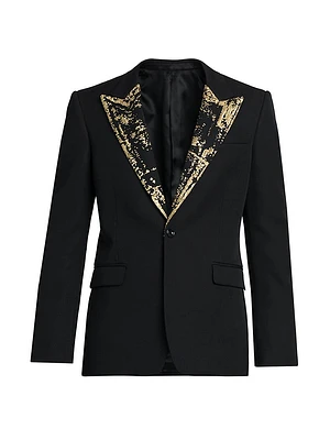 Sequin-Embellished Wool One-Button Suit Jacket