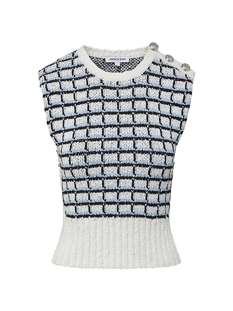 Nazife Windowpane-Plaid Bouclé Sweater Tank