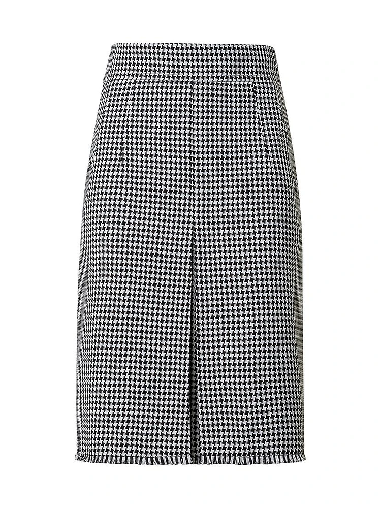 Houndstooth Wool-Blend A-Line Skirt