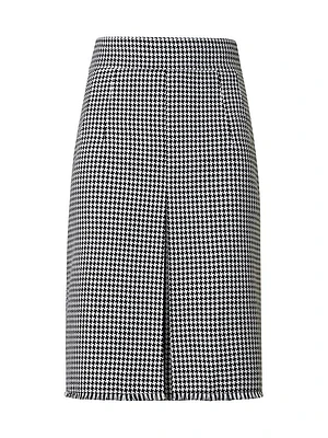 Houndstooth Wool-Blend A-Line Skirt