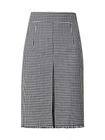 Houndstooth Wool-Blend A-Line Skirt