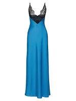 Malo Colorblocked Lace-Trimmed Satin Maxi Dress