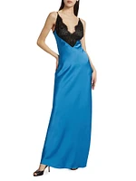 Malo Colorblocked Lace-Trimmed Satin Maxi Dress