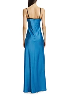 Malo Colorblocked Lace-Trimmed Satin Maxi Dress