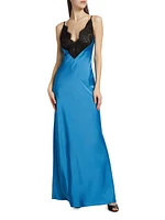 Malo Colorblocked Lace-Trimmed Satin Maxi Dress