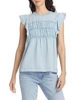 Filomena Linen-Blend Flutter-Sleeve Top