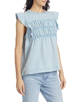 Filomena Linen-Blend Flutter-Sleeve Top