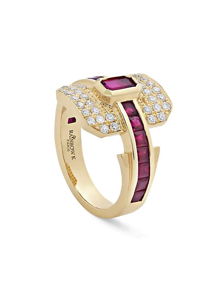 Shield 18K Yellow Gold, 0.30 TCW Diamond & Precious Gemstone Ring