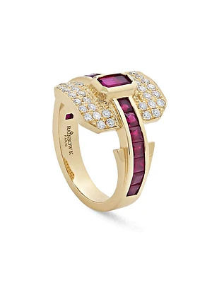 Shield 18K Yellow Gold, 0.30 TCW Diamond & Precious Gemstone Ring