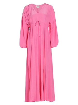 Lady Balloon-Sleeve Maxi Dress