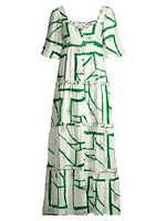 Harlow Geometric-Print Tiered Maxi Dress