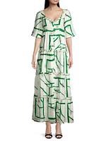 Harlow Geometric-Print Tiered Maxi Dress