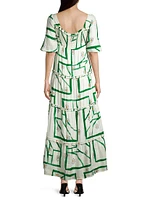 Harlow Geometric-Print Tiered Maxi Dress