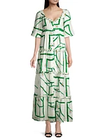 Harlow Geometric-Print Tiered Maxi Dress