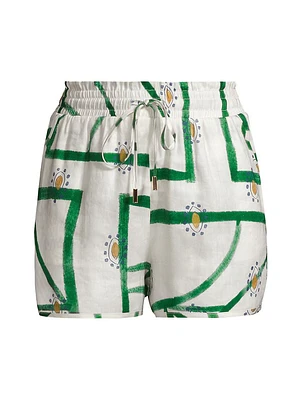 Pallas Abstract Linen-Blend Shorts