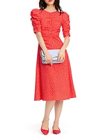 Ruched Dot Stretch Crepe Midi-Dress