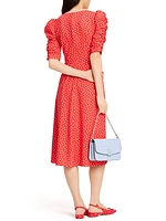 Ruched Dot Stretch Crepe Midi-Dress