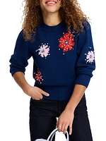 Embellished Floral Merino Wool-Blend Sweater