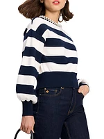 Awning Stripe Imitation-Pearl-Embellished Sweater