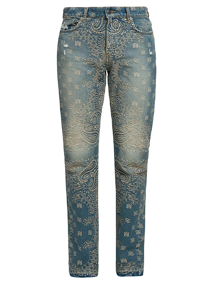 Bandana Jacquard Straight-Leg Jeans