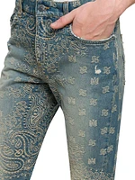 Bandana Jacquard Straight-Leg Jeans