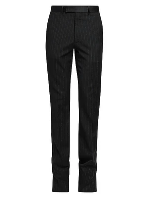 Pinstriped Wool-Blend Flared Pants