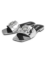 Medusa Buckle Metallic Leather Sandals