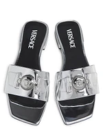 Medusa Buckle Metallic Leather Sandals