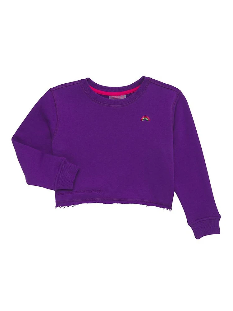 Little Girl's & Embroidered Crop Crewneck Sweatshirt