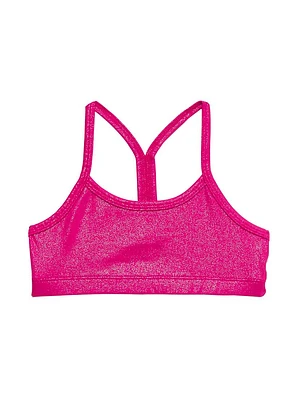 Little Girl's & Sparkle Y-Back Foil Sports Bra