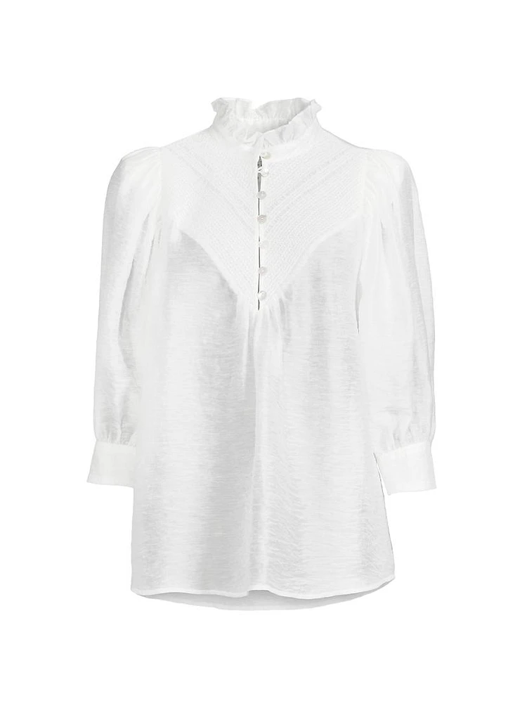 Puff-Sleeve Smocked Blouse