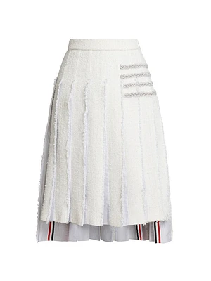 Frayed Pleated Midi-Skirt