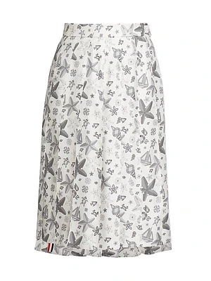 Sea Print Silk Twill Midi-Skirt