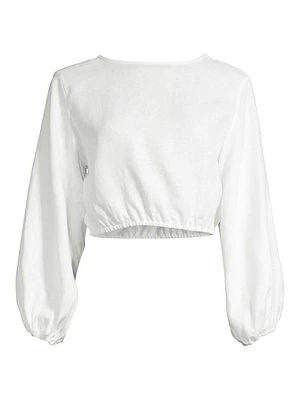 Paradiso Bena Linen Puff-Sleeve Crop Top