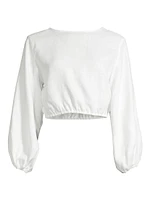 Paradiso Bena Linen Puff-Sleeve Crop Top