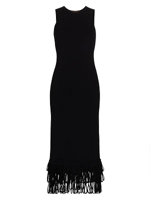 Albers Fringed Knit Sleeveless Midi-Dress