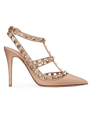 Rockstud Pumps In Patent Leather And Polymeric Material With Straps 100 MM