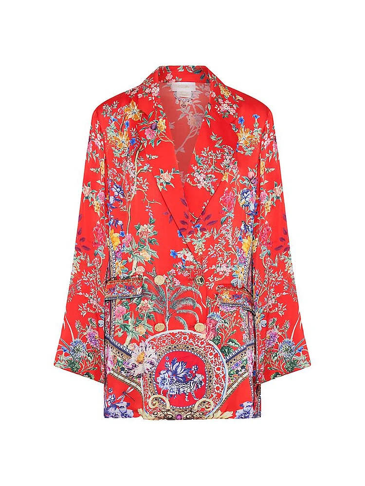 Double-Breasted Floral Silk Jacket