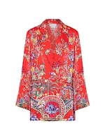 Double-Breasted Floral Silk Jacket