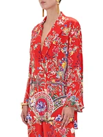 Double-Breasted Floral Silk Jacket