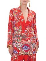 Double-Breasted Floral Silk Jacket