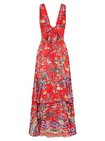 Tiered Floral Silk Maxi Dress