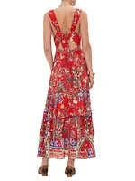 Tiered Floral Silk Maxi Dress