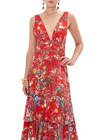 Tiered Floral Silk Maxi Dress