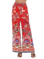 Floral Wide-Leg Silk Pants