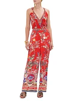 Floral Wide-Leg Silk Pants