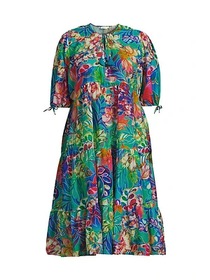 Helena Tiered Floral Cotton & Silk Midi-Dress