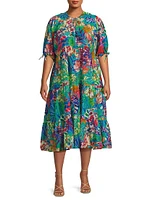 Helena Tiered Floral Cotton & Silk Midi-Dress