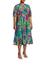 Helena Tiered Floral Cotton & Silk Midi-Dress